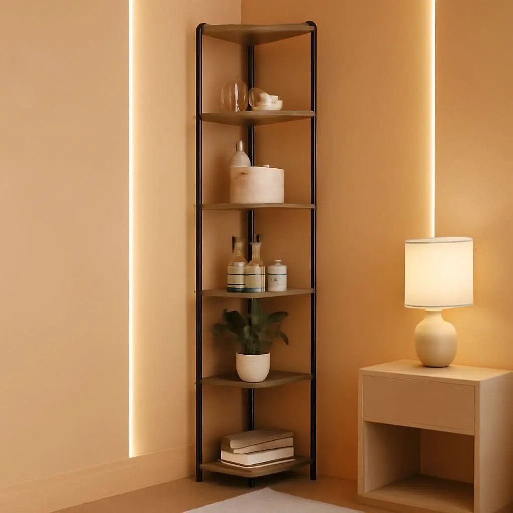 6-Tier Rustic Brown Corner Shelf Stand For Living Room from PriceLows™