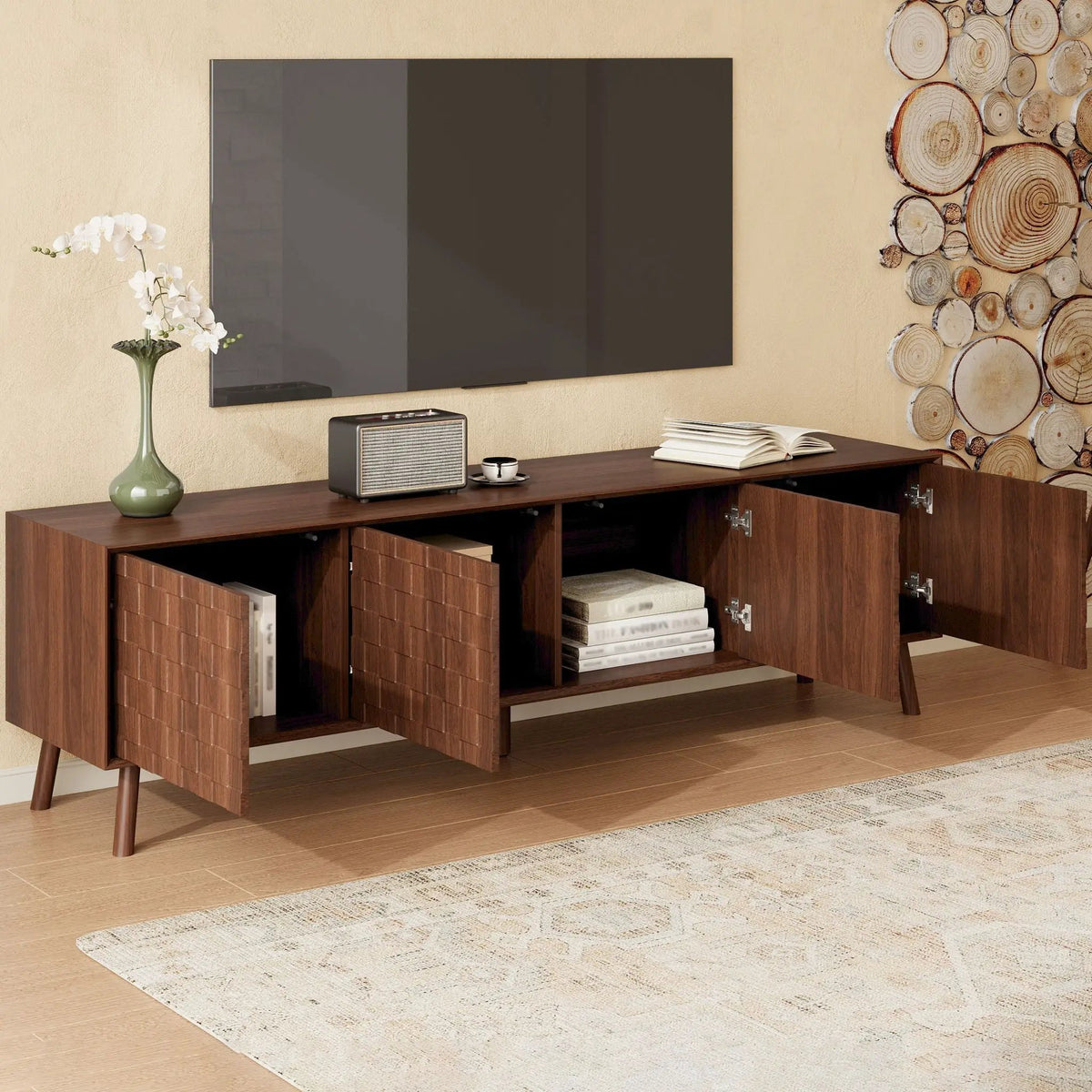 TV Stand | Soft Closing Hinges | Cable Management | Walnut