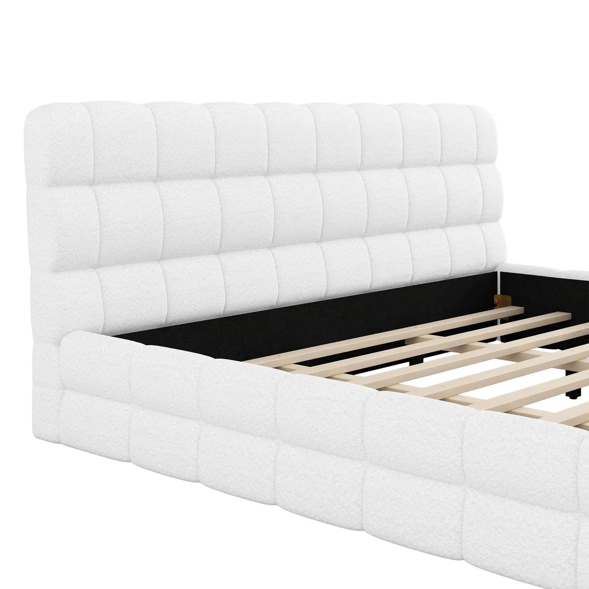 Upholstered Platform Bed With Headboard | 3 Pieces | Pine Wood & Metal | Bedroom