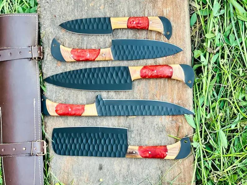 Best Japanese Kitchen Knife Set – 13" Forged Stainless Steel Chef Knife with Olivewood & Resin Handle + Leather Sheath from PriceLows™