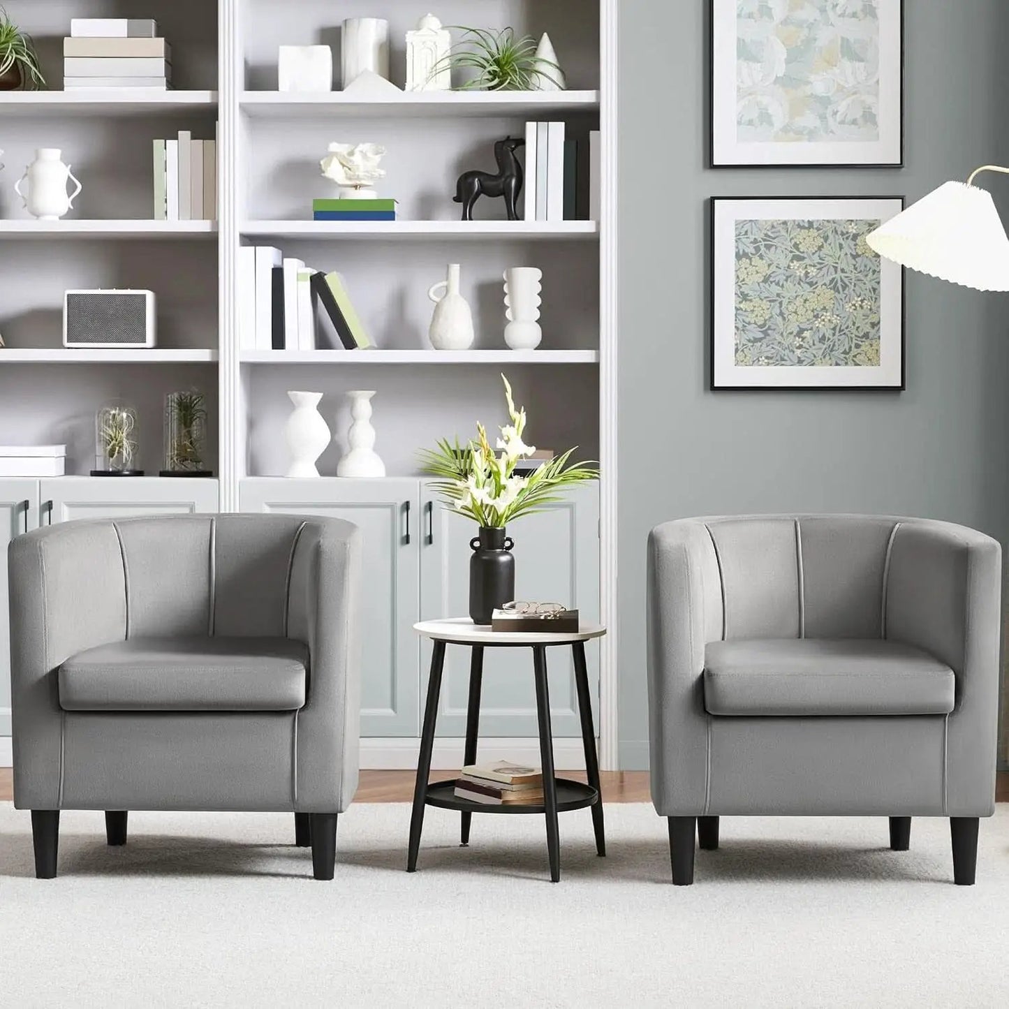 Gray Velvet Barrel Accent Chairs Set of 2 18.5x19.7in Seats from PriceLows™