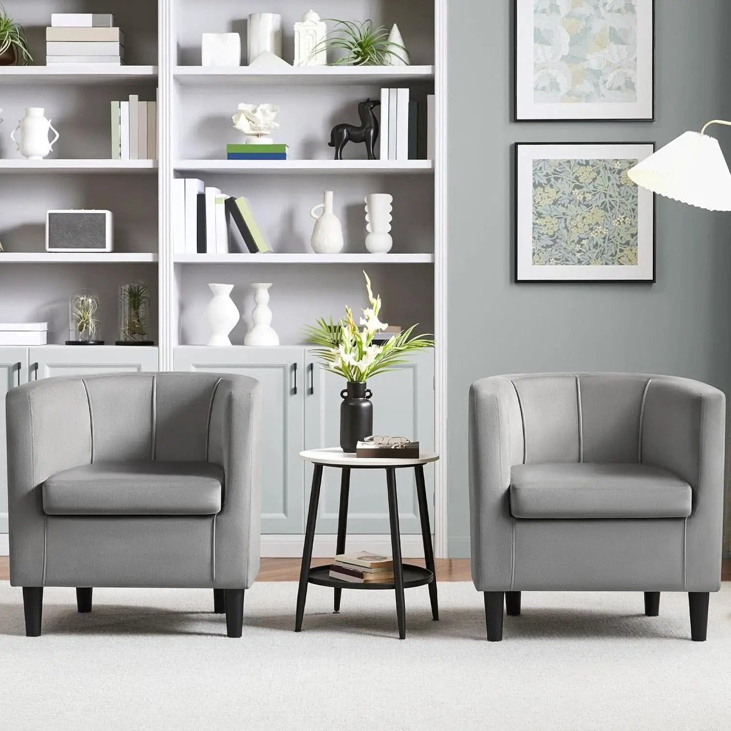 Gray Velvet Barrel Accent Chairs Set of 2 18.5x19.7in Seats from PriceLows™