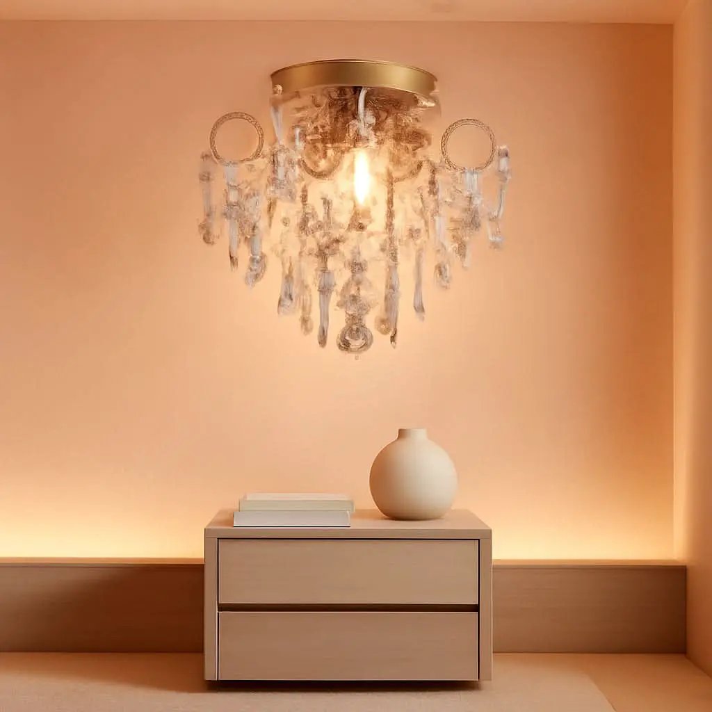 Mini Crystal Chandelier Flush Mount Gold Ceiling Light from PriceLows™