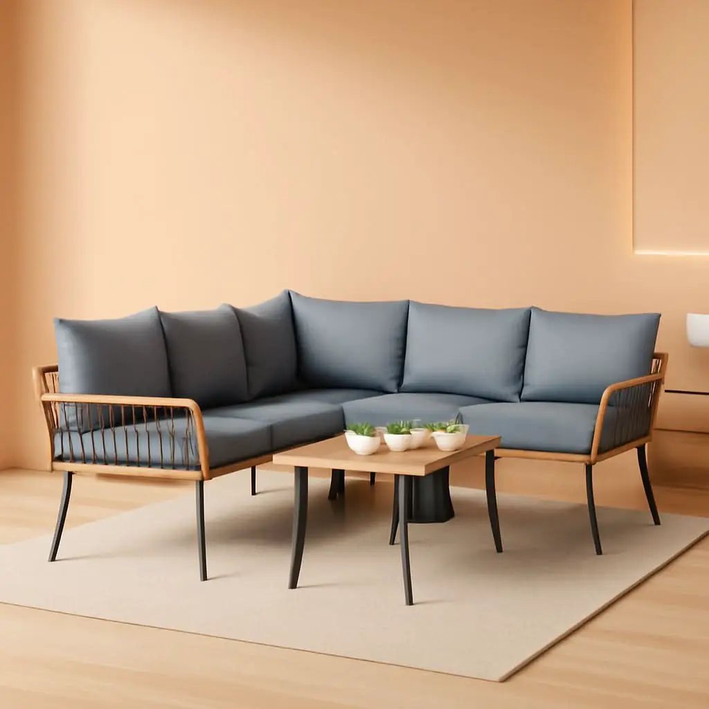 Patio Furniture Set 4 Piece Wicker Outdoor Grey Sectional from PriceLows™