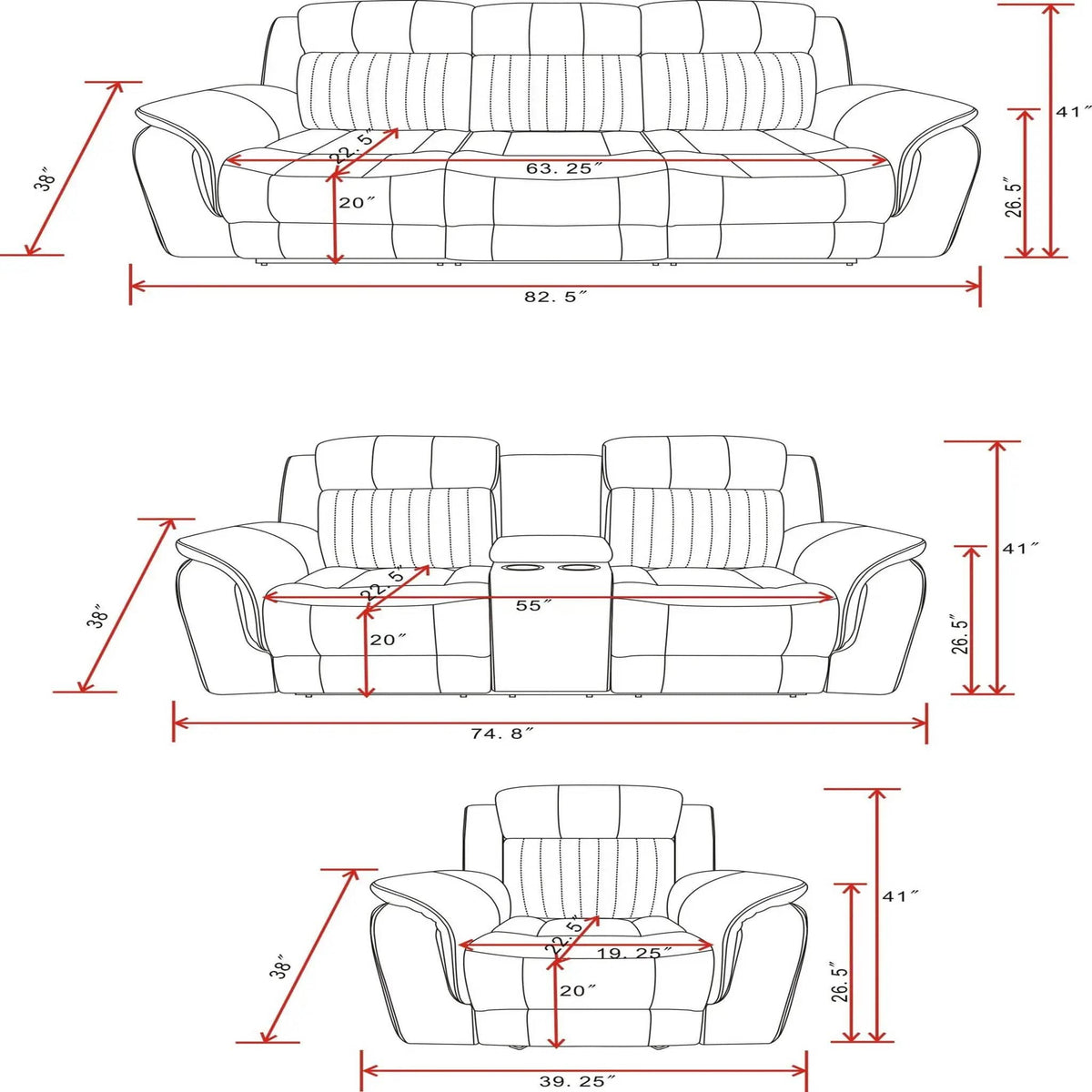 Steban Transitional Style Living Room Set Reclining Sofa & Loveseat | Reclining Sofa & Loveseat | Fabric | Living Room