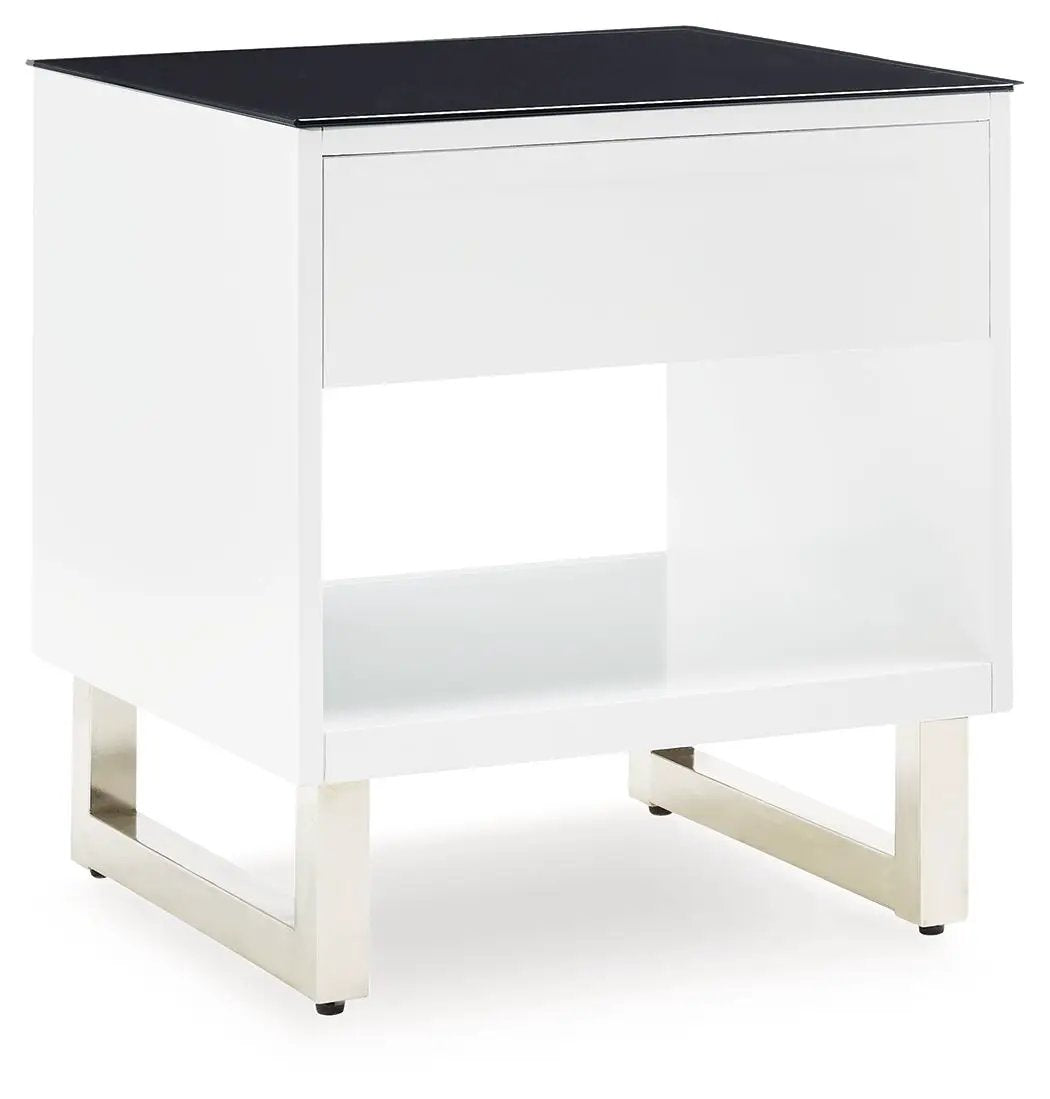 Gardoni Rectangular End Table | White And Black | MDF Construction | Drawer Storage