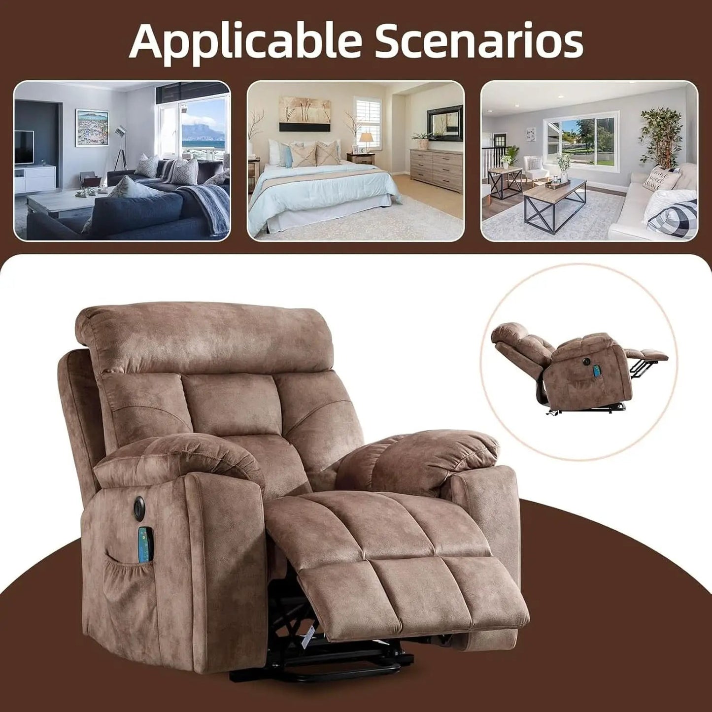 Large Power Recliner With Massage And USB Charging from PriceLows™