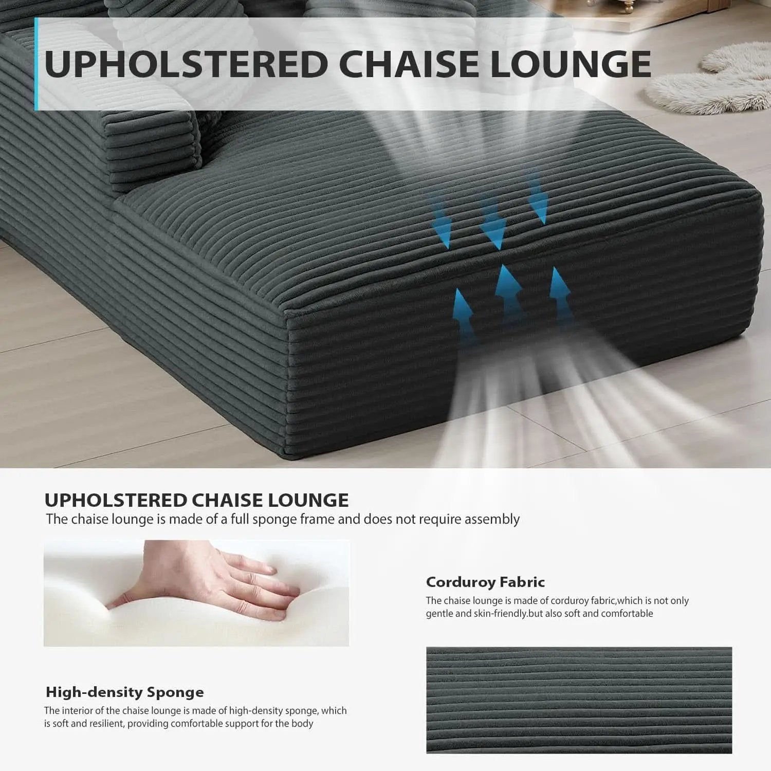 Sumptuously Oversized Dark Grey Chaise Lounge Chair from PriceLows™