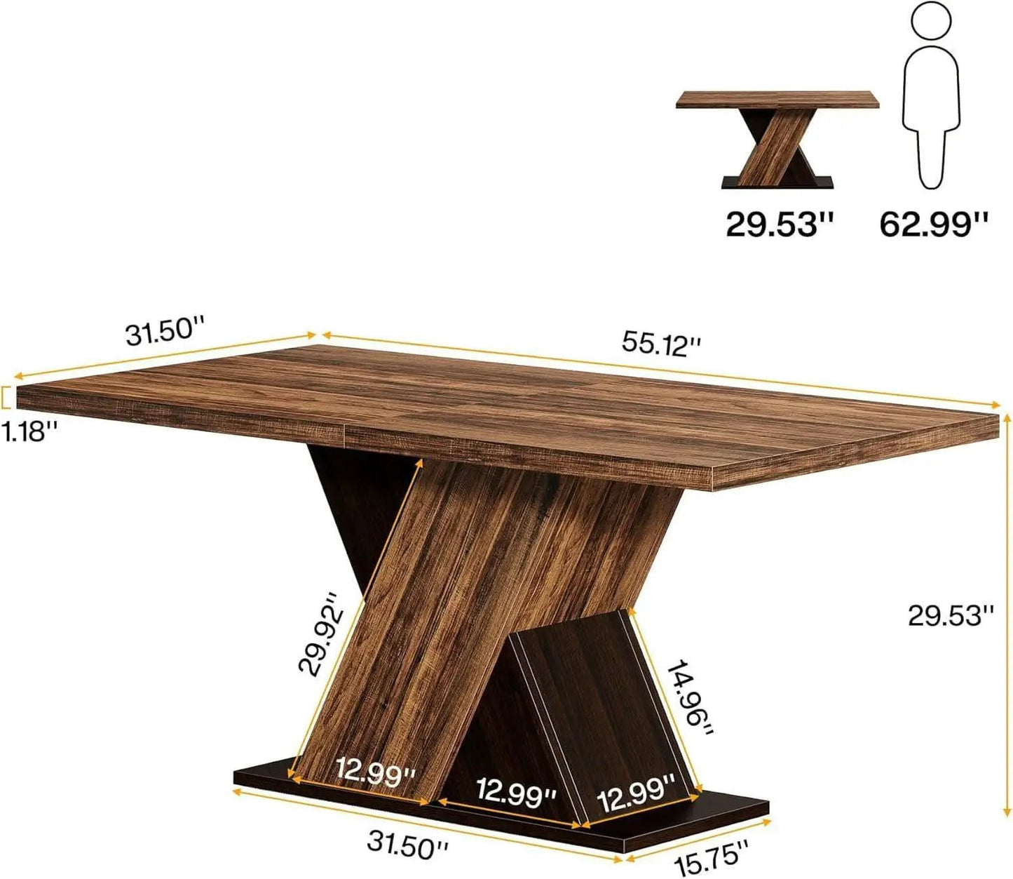 55 Inch Rustic Brown Farmhouse Dining Table For Four from PriceLows™