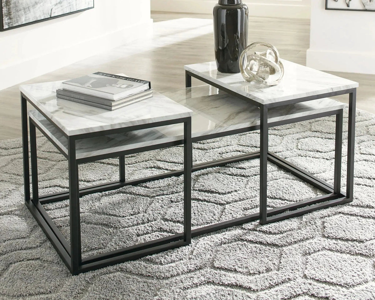 Donnesta Occasional Table Set | Set Of 3 | Gray And Black | Decorative Laminate And Metal