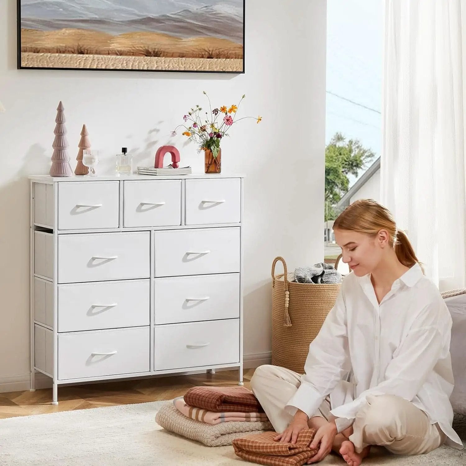 Sturdy Nine Drawer Dresser With Wood Top And Steel Frame from PriceLows™