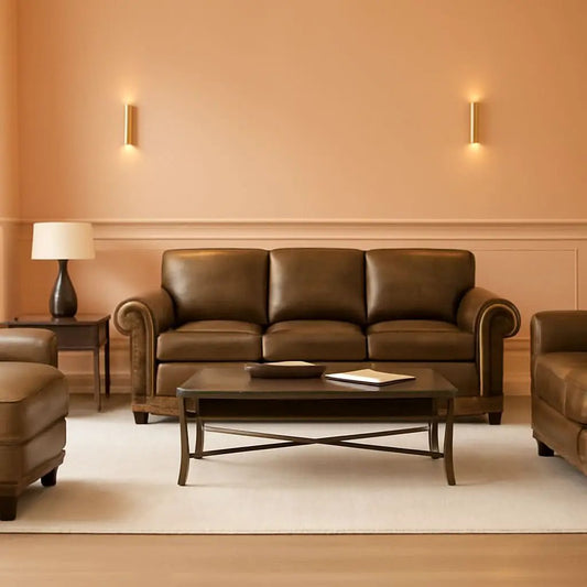 Sedona 4 Piece Leather Look Microfiber Sofa Set With Loveseat Chair Ottoman from PriceLows™