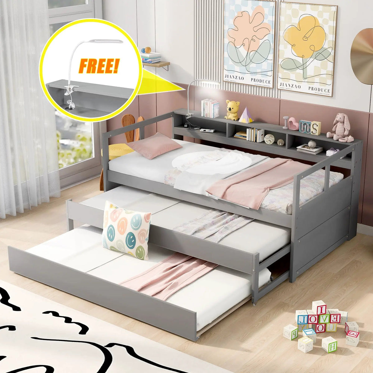 Daybed | 2 Trundles | 3 Storage Cubbies | Solid Wood Frame