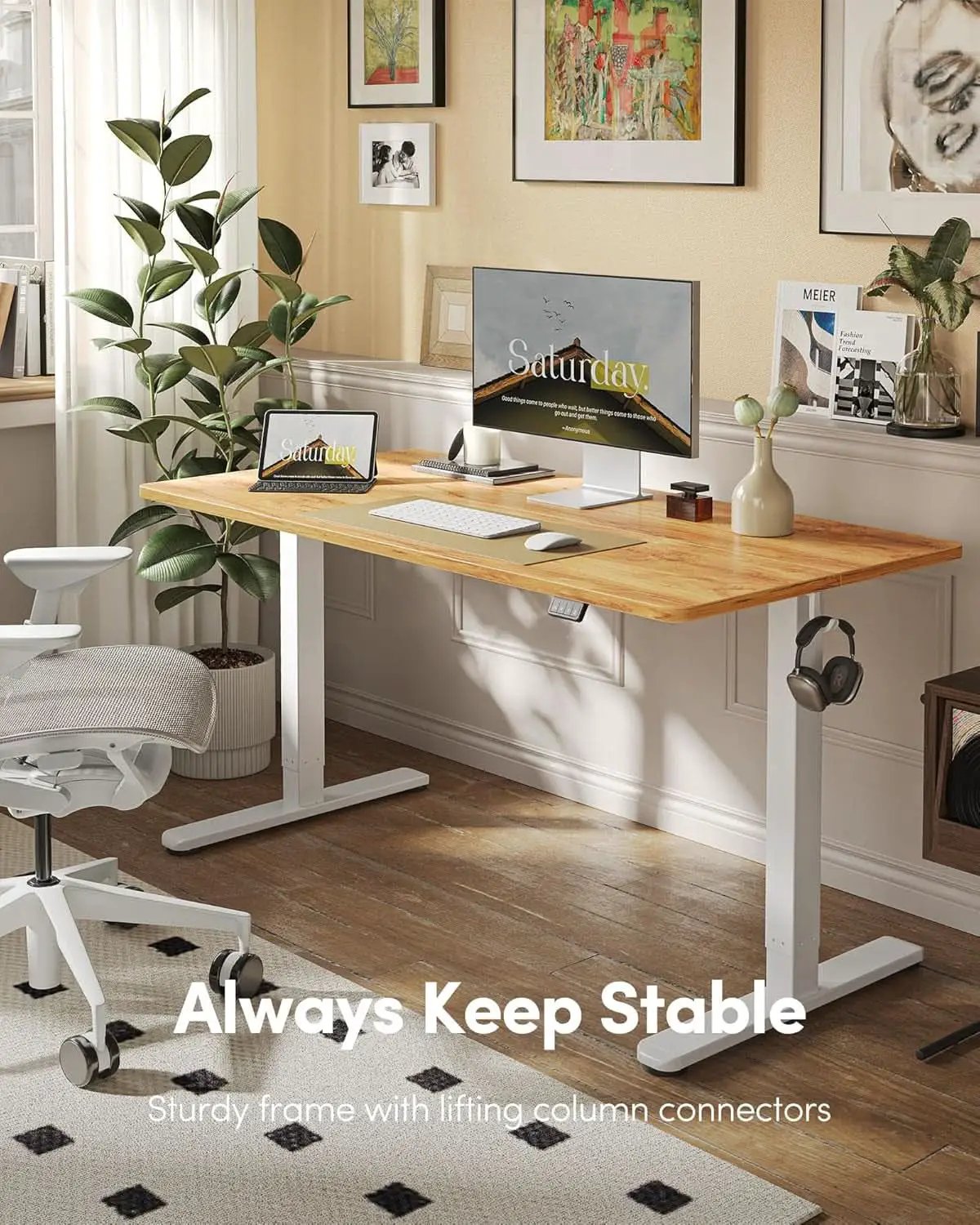 Electric Standing Desk 55x24 Height Adjustable Light Brown from PriceLows™