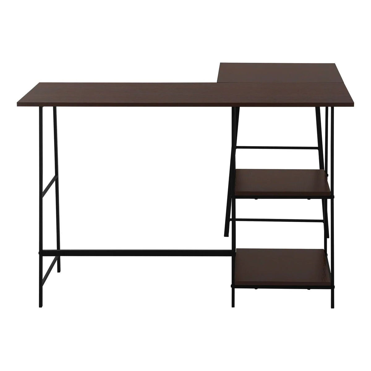Industrial L-Shaped Corner Desk | 47.25 Inch Width | 2 Open Shelves | Sawhorse-Style Legs