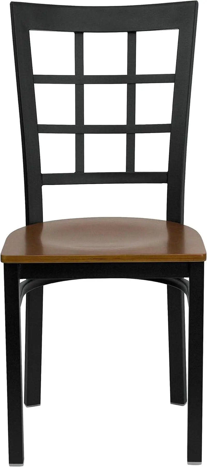Hercules Series Black Window Back Metal Restaurant Chair With Cherry Wood Seat from PriceLows™