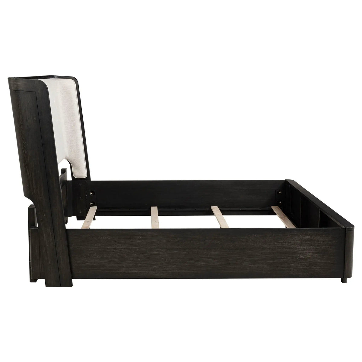 Leandro 55-inch Eastern King Wingback Bed Burnished | 81 x 87 x 54.75 in | Engineered Wood & Fabric | Black