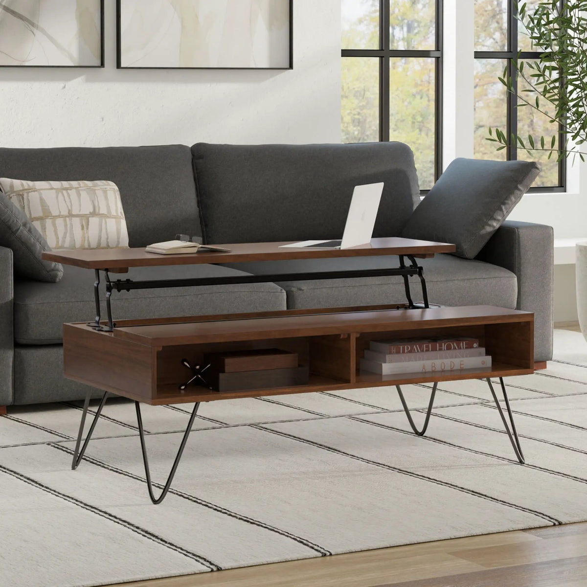 Hunter Lift Top Coffee Table | Handcrafted Solid Mango Hardwood | Split Lift Top | Large Storage Area