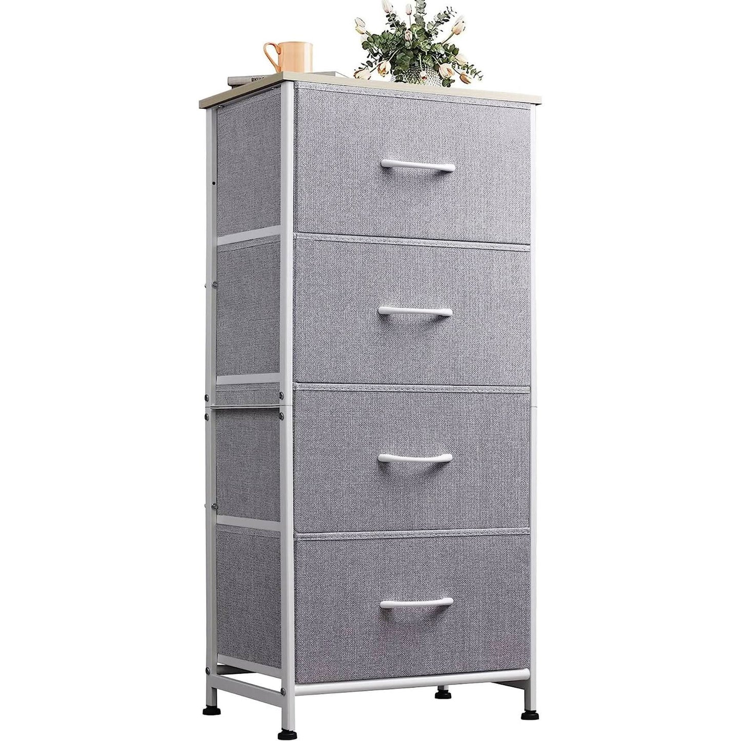 Light Grey Fabric Dresser With Four Drawers For Bedroom from PriceLows™