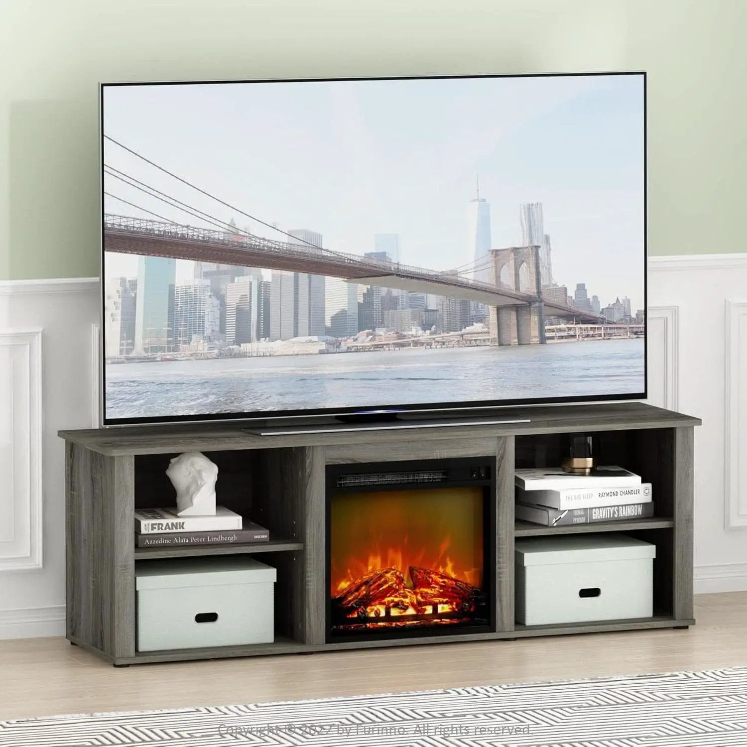 70 Inch TV Stand With Electric Fireplace In French Oak Grey from PriceLows™