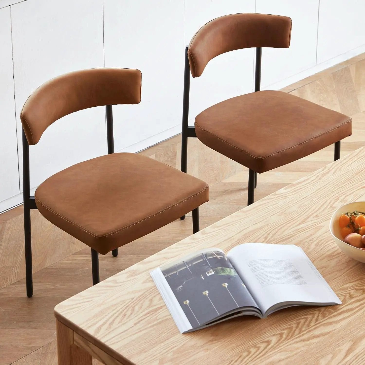 Brown Faux Leather Armless Upholstered Dining Chairs from PriceLows™