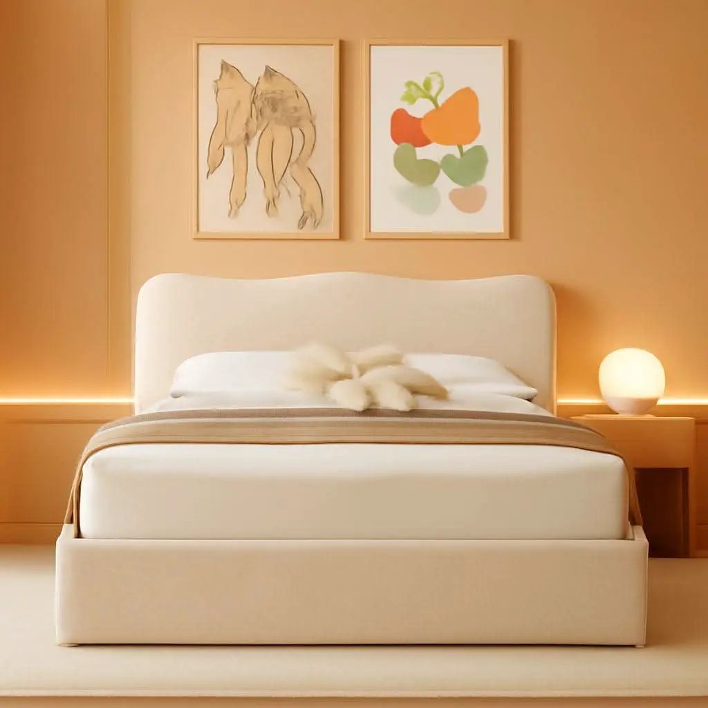 Queen Size Lift Up Storage Bed Curved Headboard Upholstered from PriceLows™