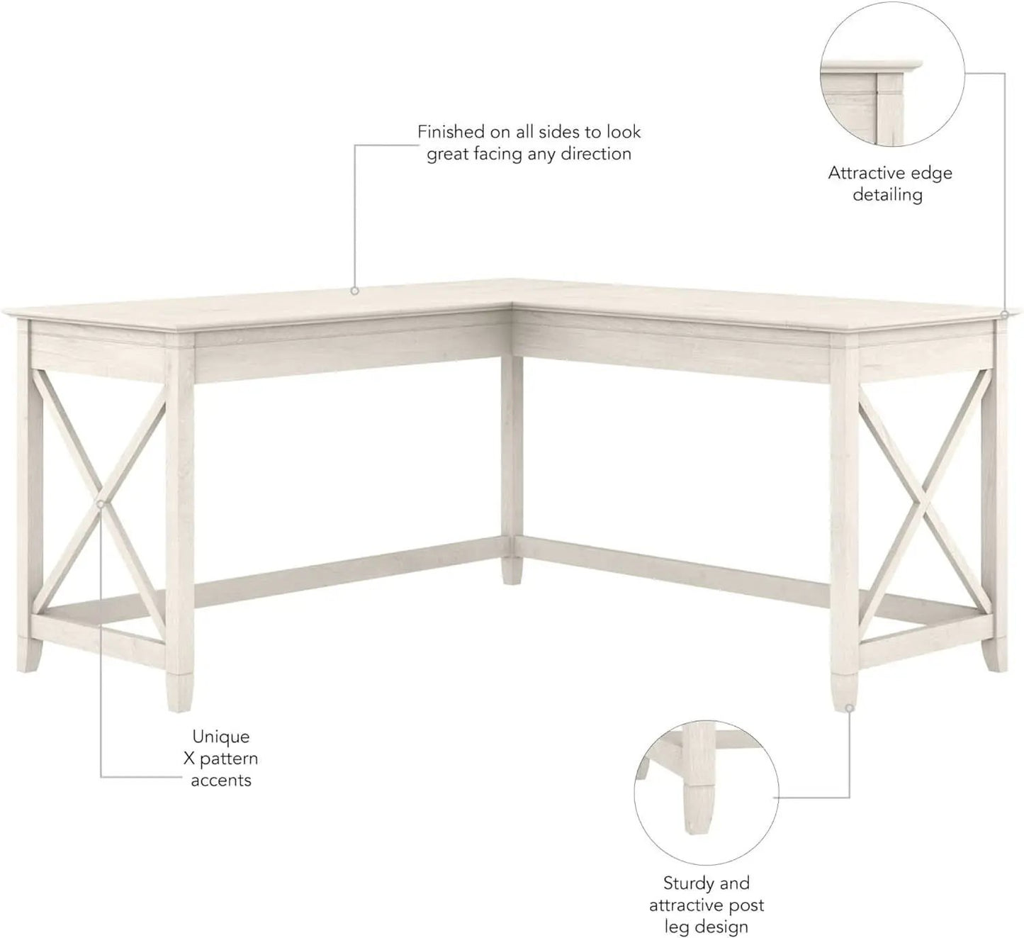 L-Shaped Desk 60W Linen White Oak Modern Farmhouse