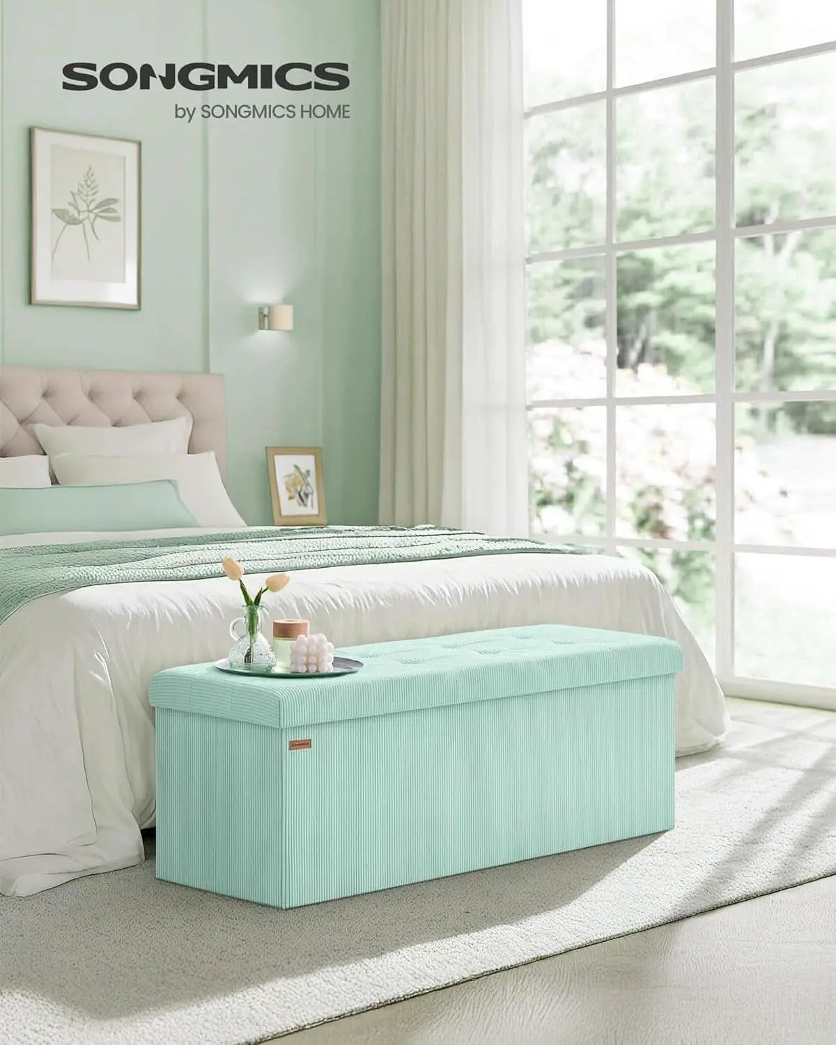Moon light Green Foldable Storage Ottoman Bench Room from PriceLows™