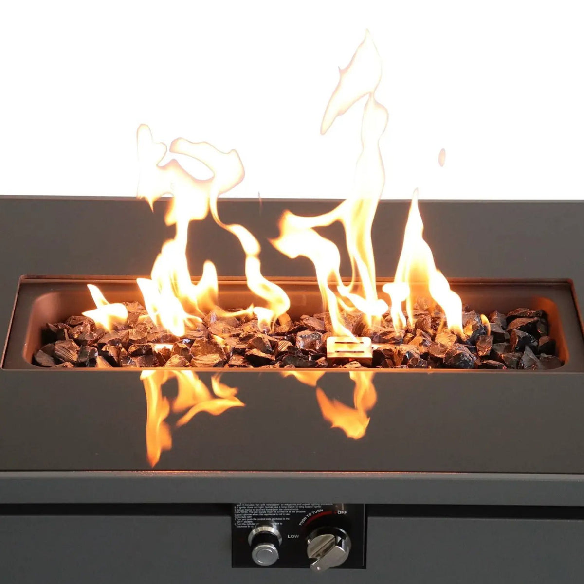 Dark Gray Fire Pit Table | Stainless Steel Top | Lava Rocks | Propane Or Natural Gas