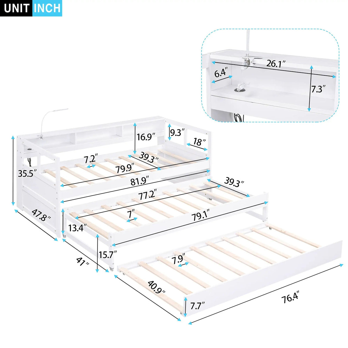 Daybed | 2 Trundles | 3 Storage Cubbies | Solid Wood Frame