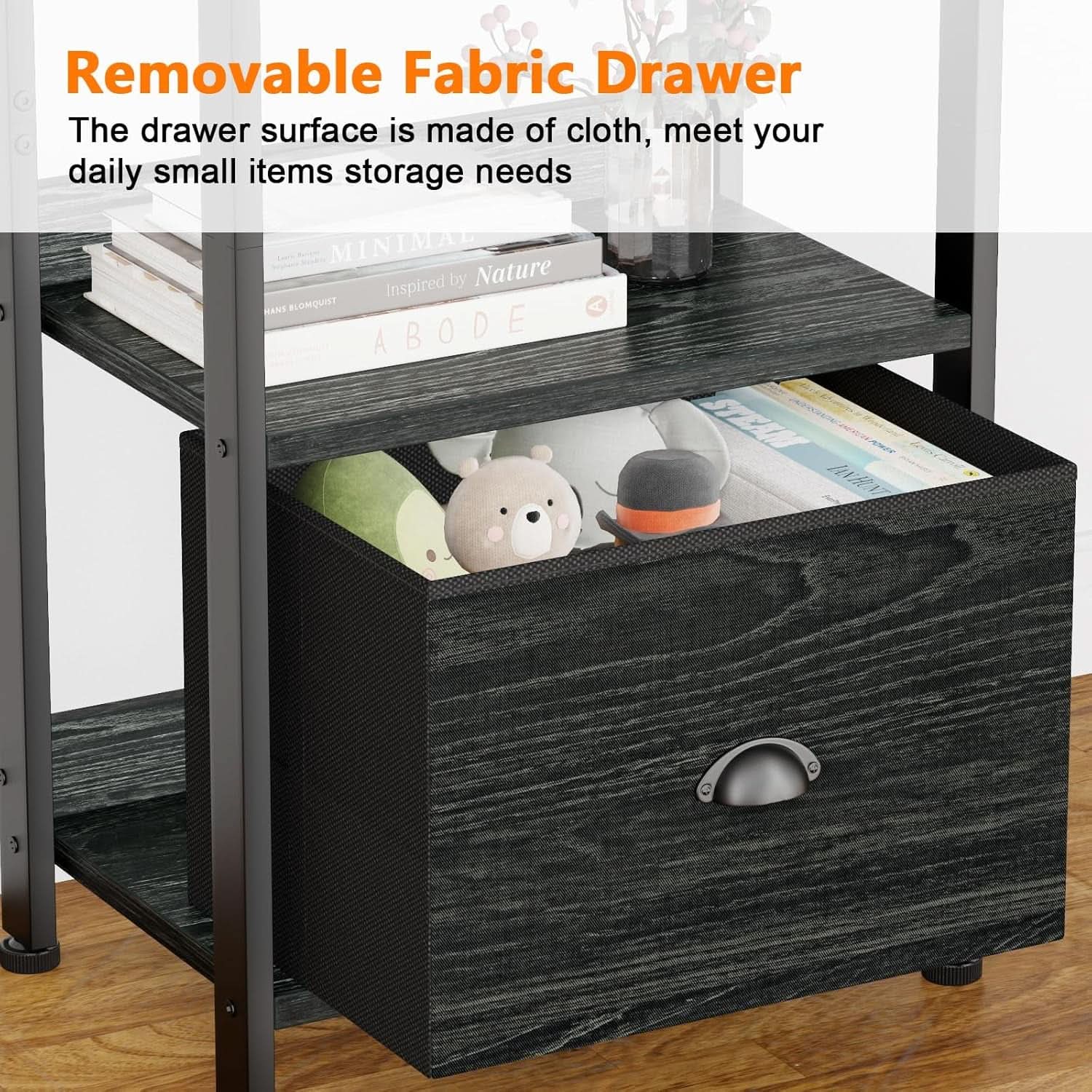 5 Tier Bookshelf With Drawer Black In Modern Rustic Style from PriceLows™
