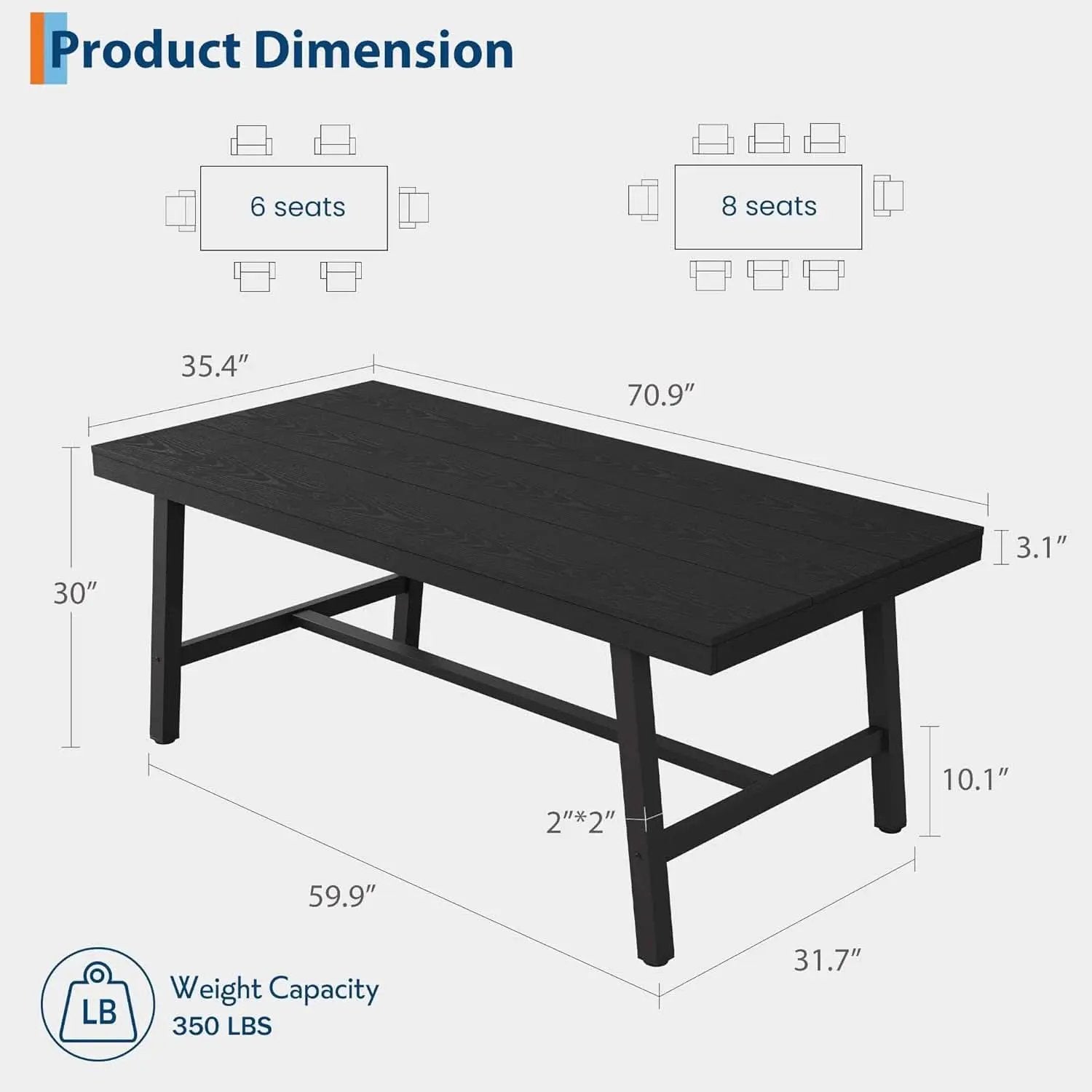 Industrial Wooden Dining Table 70 Inch Long Seats Six To Eight With Steel Frame from PriceLows™