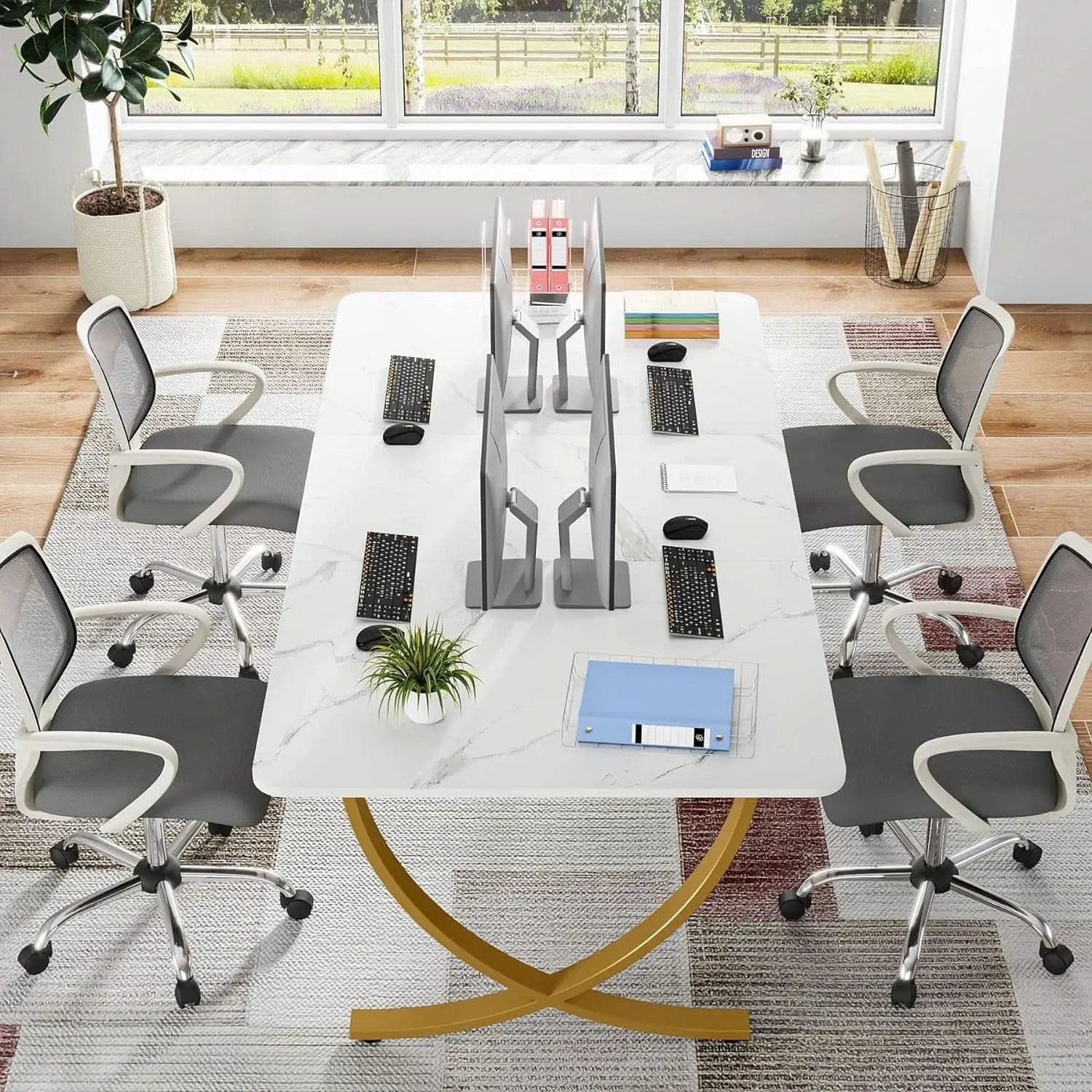 Executive Desk 63W X 31.5D White And Gold Computer Desk from PriceLows™