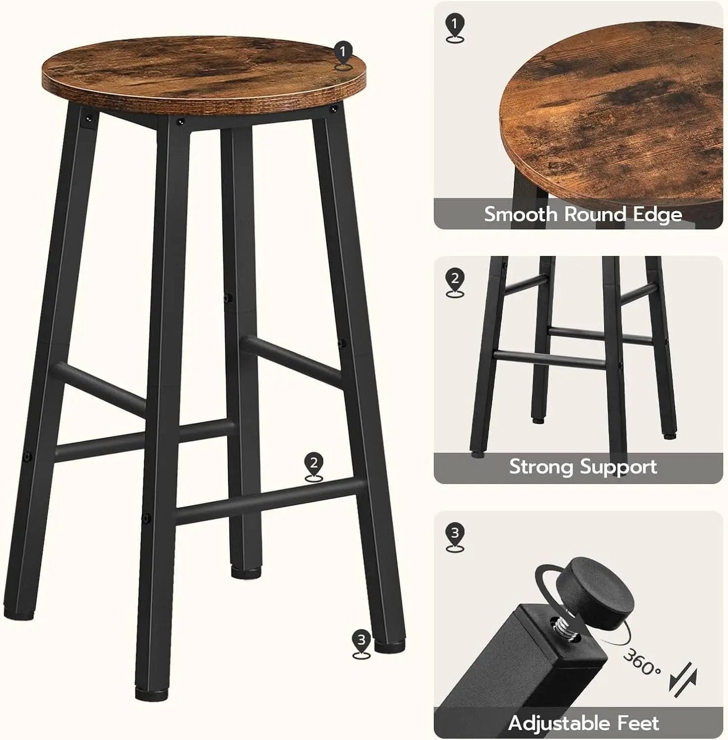 Bar Stools Set Of 2 24.8 Inch Rustic Brown Kitchen Island from PriceLows™