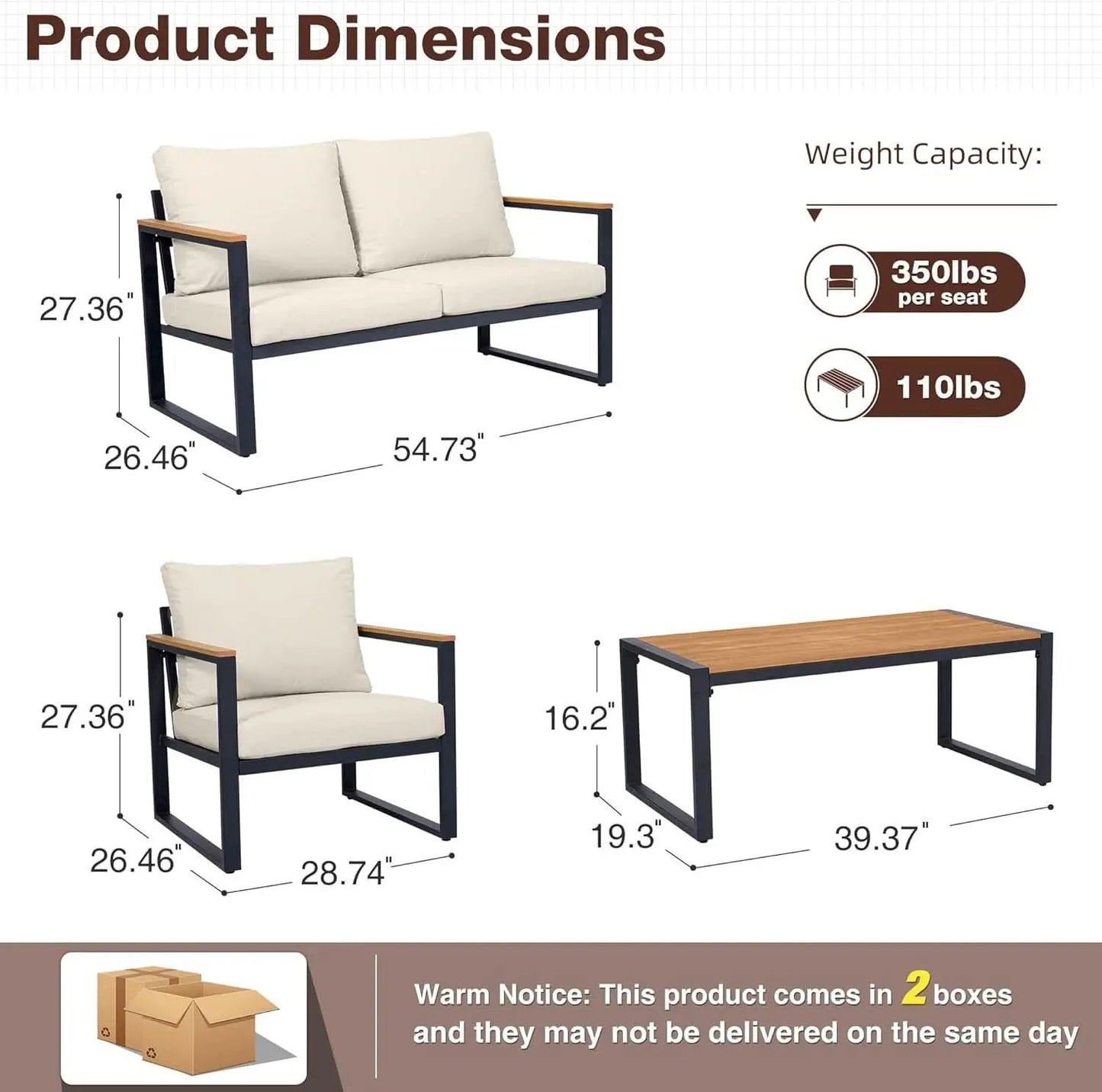 4 Piece Patio Set With Coffee Table Beige Metal Frames And Washable Cushions from PriceLows™