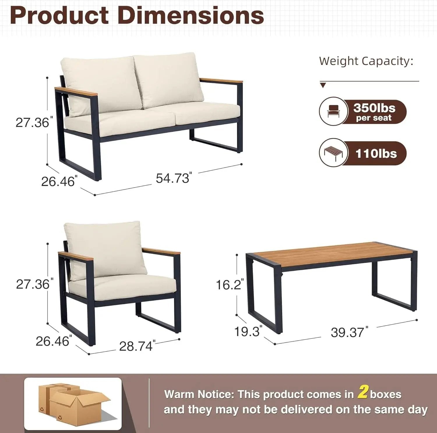 4 Piece Patio Set With Coffee Table Beige Metal Frames And Washable Cushions from PriceLows™