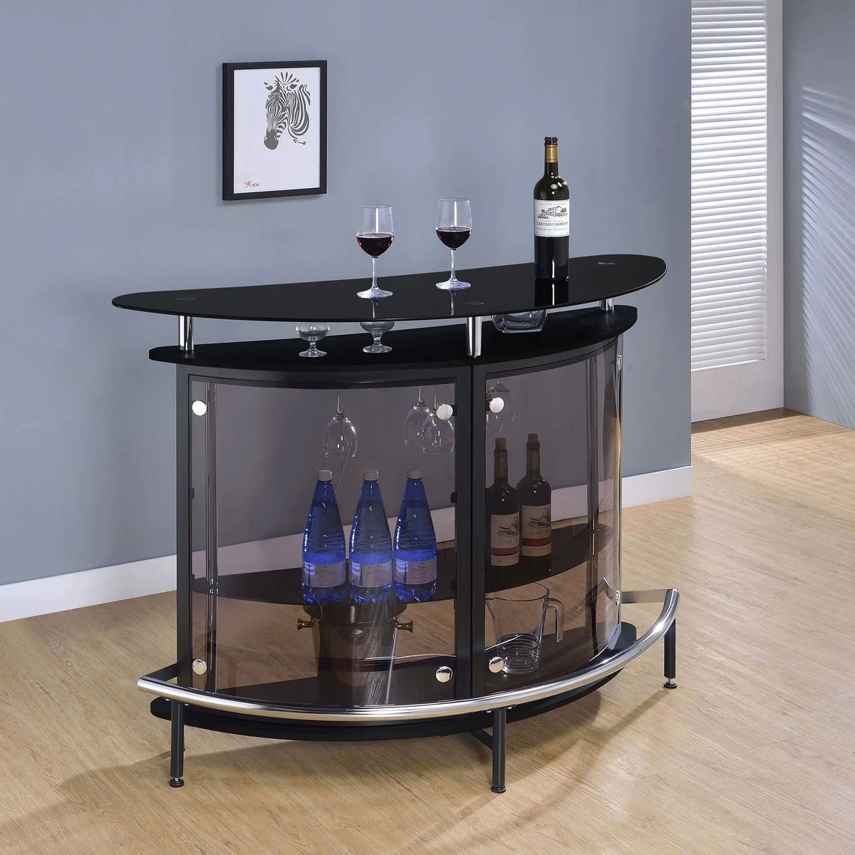 Amarillo Freestanding Glass Top Home Bar Wine Cabinet | 50.75 x 20 x 41 in | Glass & Acrylic | Black