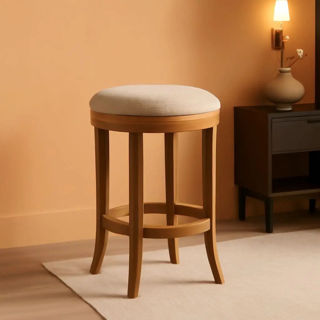 Eva 31 Inch Bar Height Backless Swivel Bar Stool Weathered Oak Sand Fabric from PriceLows™