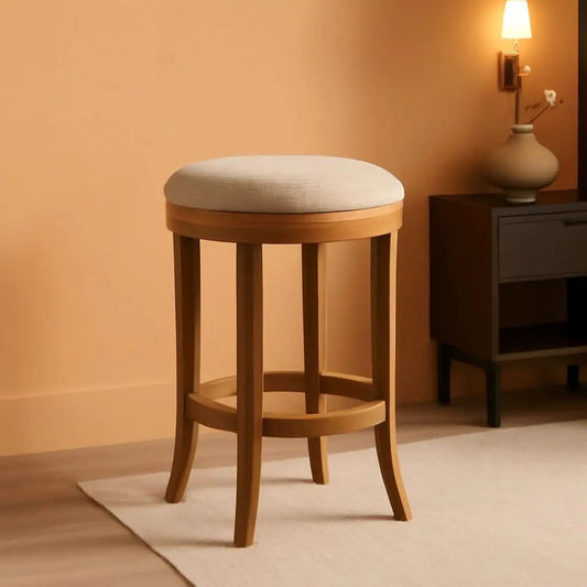 Eva 31 Inch Bar Height Backless Swivel Bar Stool Weathered Oak Sand Fabric from PriceLows™