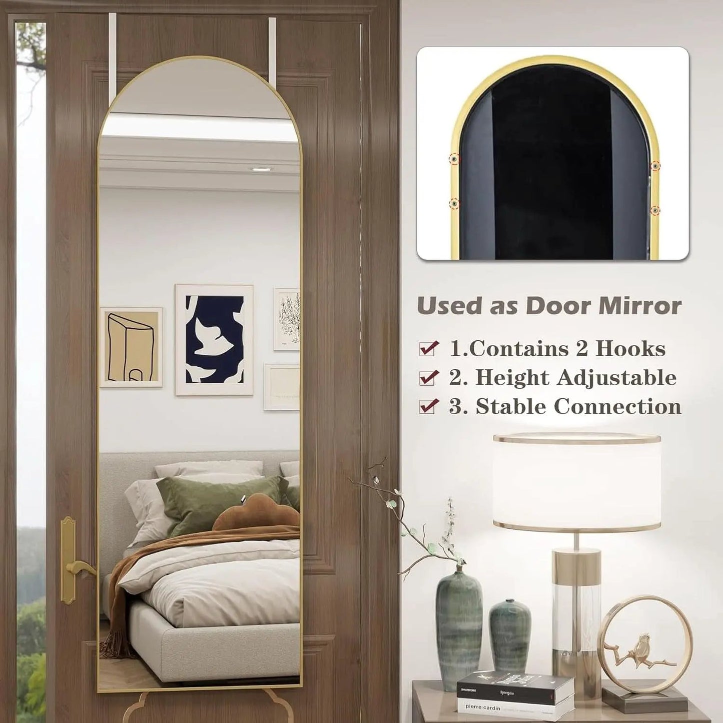 Door Mirror 14 By 48 Inches Gold Hanging Over The Door