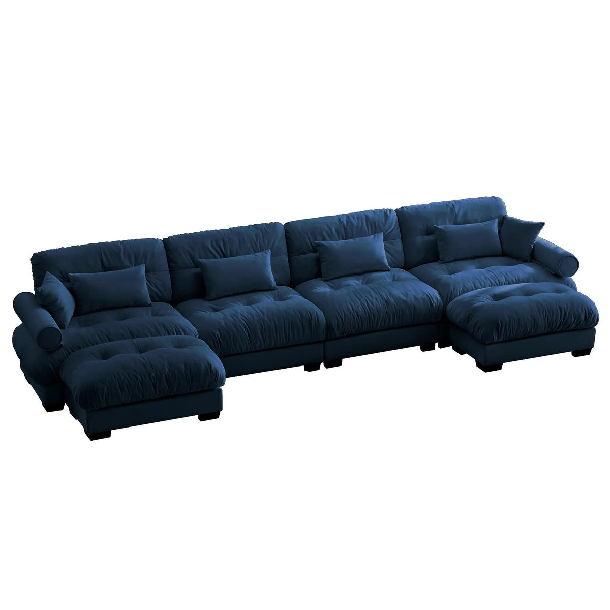 Modular Sectional Sofa | Deep Comfort Cushions | Vintage Fabric Ottoman