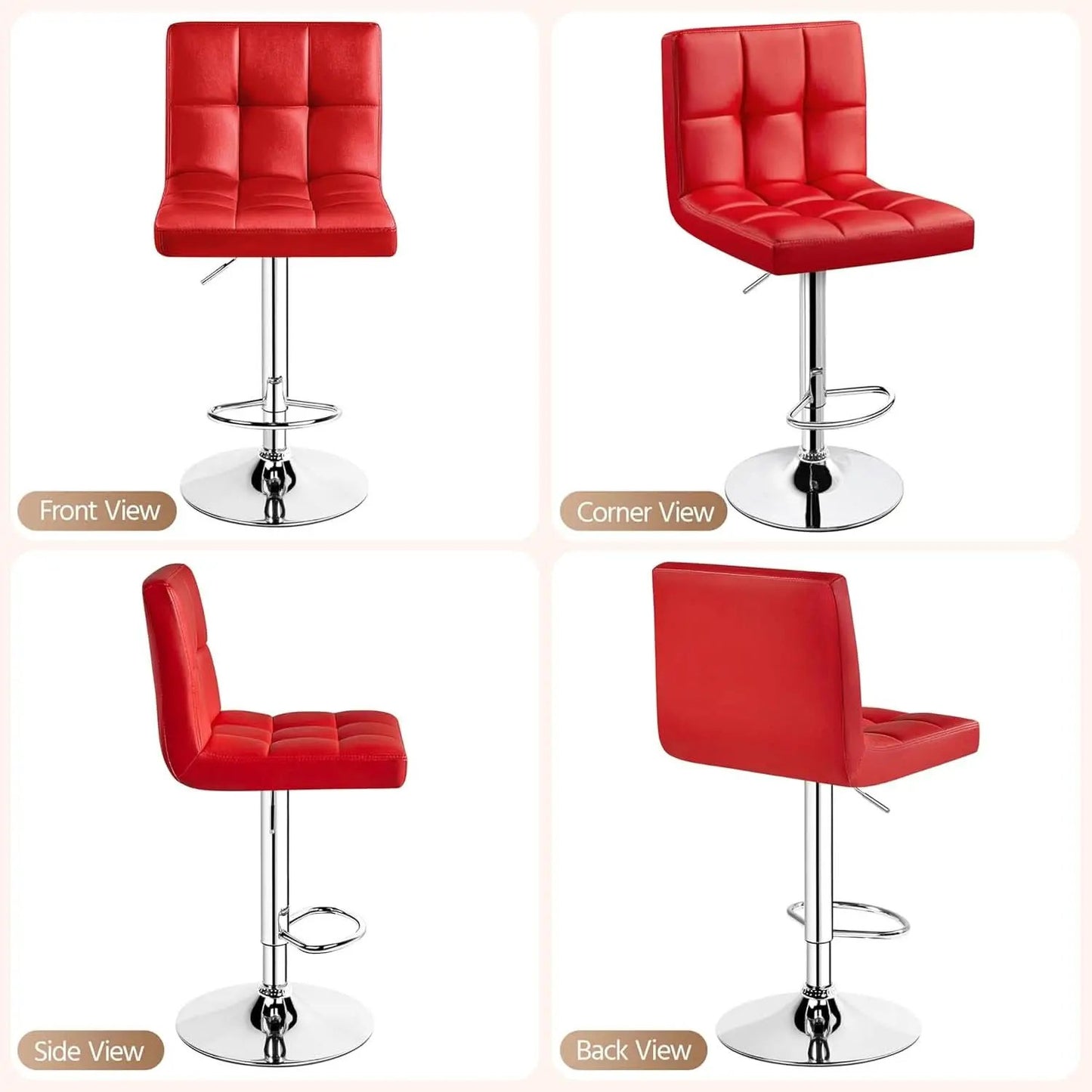 Red Adjustable PU Leather Swivel Bar Stools Set Of 2 from PriceLows™