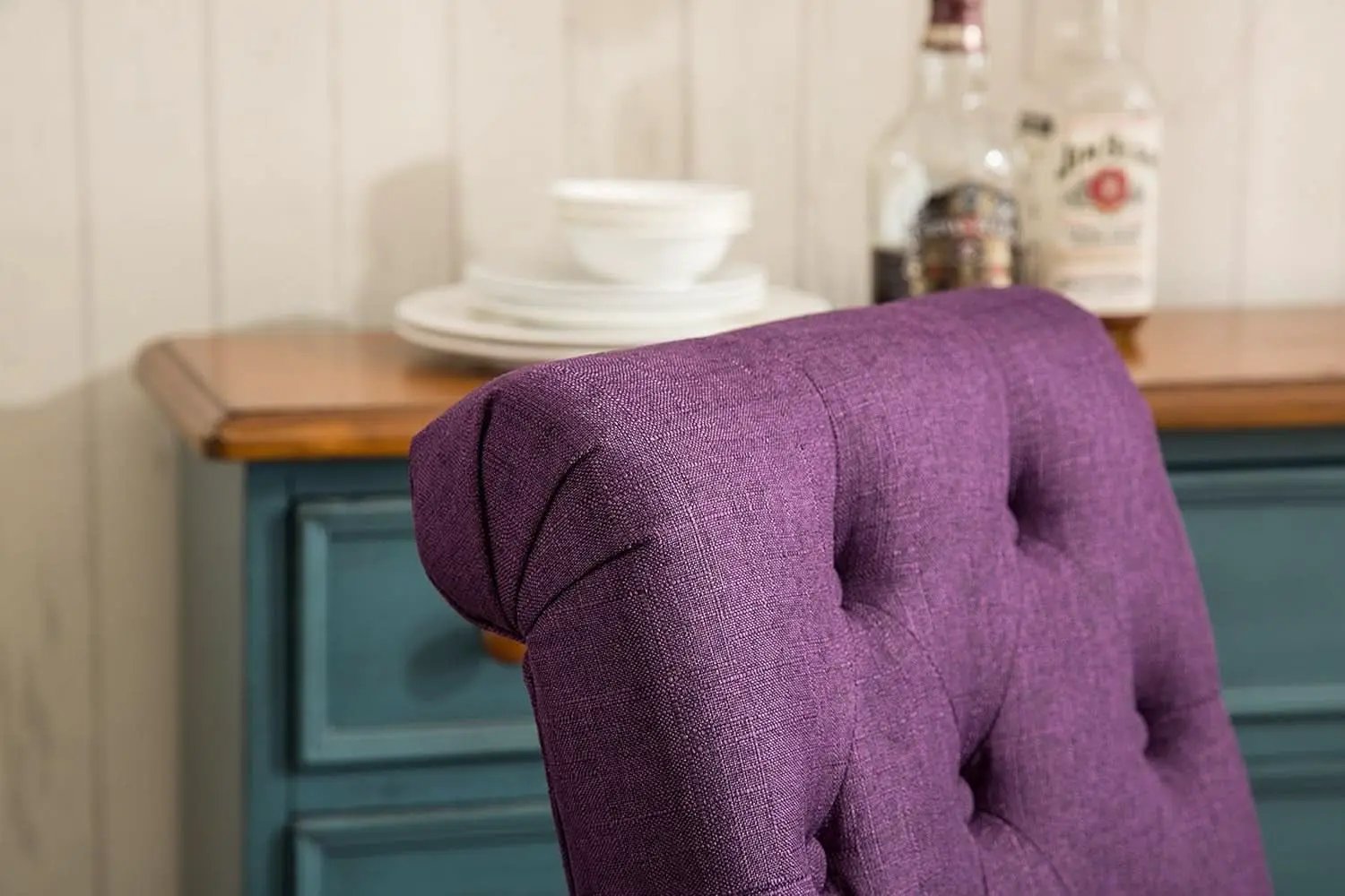 Solid Wood Purple Tufted Parsons Dining Chair Set of 2 from PriceLows™