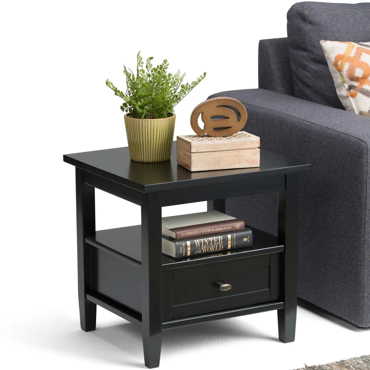 Warm Shaker Solid Wood Table | Bottom Drawer | Open Shelf Storage