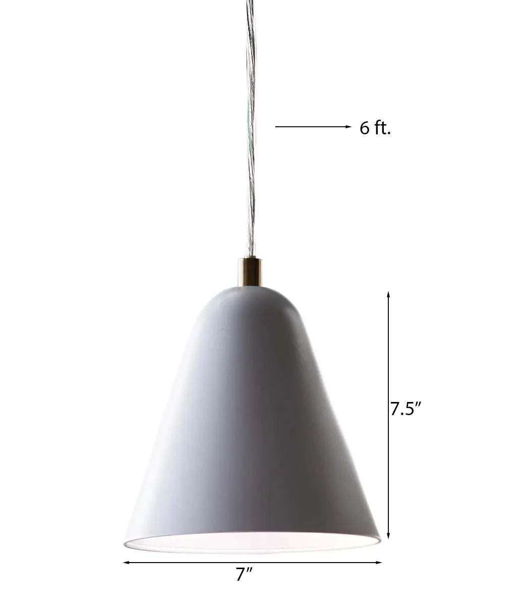 Scandinavian Mini Pendant Light | 7 Inch Wide | 1 Light Cone Shade | White Metal