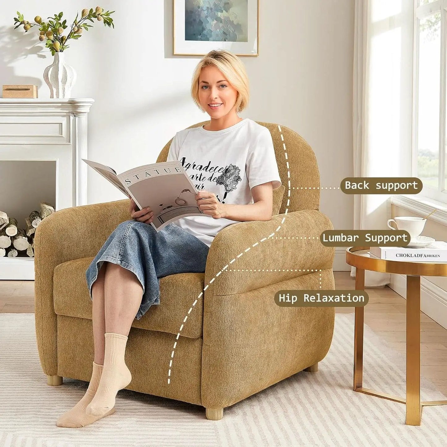 Ginger Yellow 33.5 Inch Upholstered Accent Armchair from PriceLows™