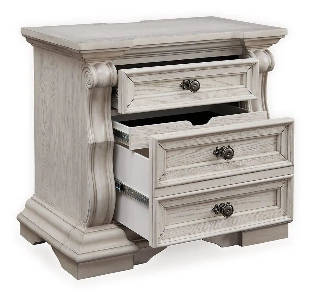 Bruchandi Three Drawer Night Stand Nightstands w/ Charging Station | 33.5 x 20 x 29.75 in | Mdf & Resin | Antique White