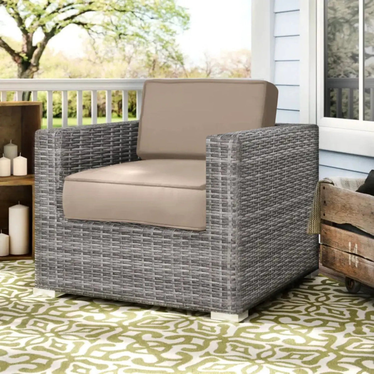 Patio Armchair With Cushions | Four Olefin Cushions | Industrial Accents | Weather-Resistant Build