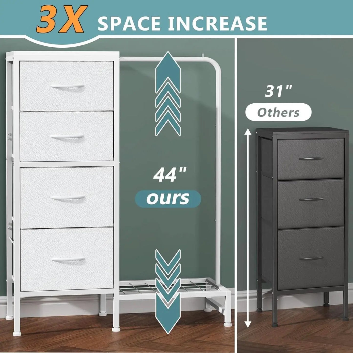 Dresser With Hanging Rack 4 Drawer White 44 Inch Tall from PriceLows™