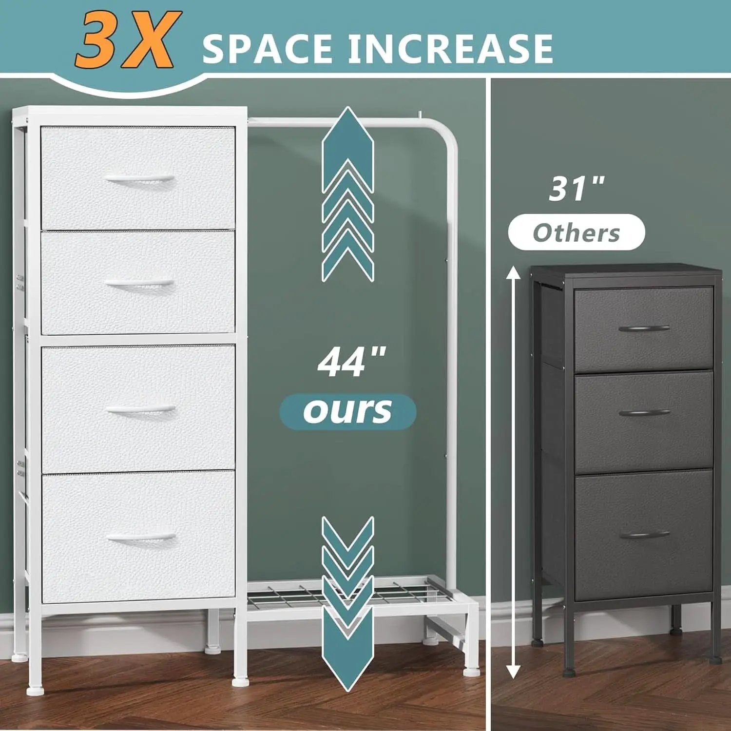Dresser With Hanging Rack 4 Drawer White 44 Inch Tall from PriceLows™